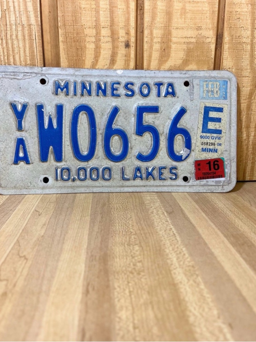 Minnesota License Plate 'W0656' Blue Raised Letters